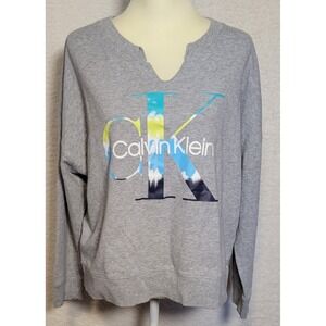 Calvin Klein Sweatshirt Size XL 3/4 Sleeve Pullover Women's Gray Tie Dye 1105